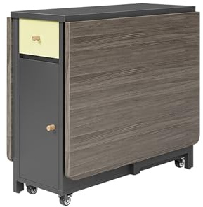 Ausziehbarer grauer klappbarer Esstisch – Tropfenblatt-Design mit Schublade und 2-stöckigem Aufbewahrungsregal, platzsparende Möbel für kleine Küchen, kompakte 120 cm Lösung