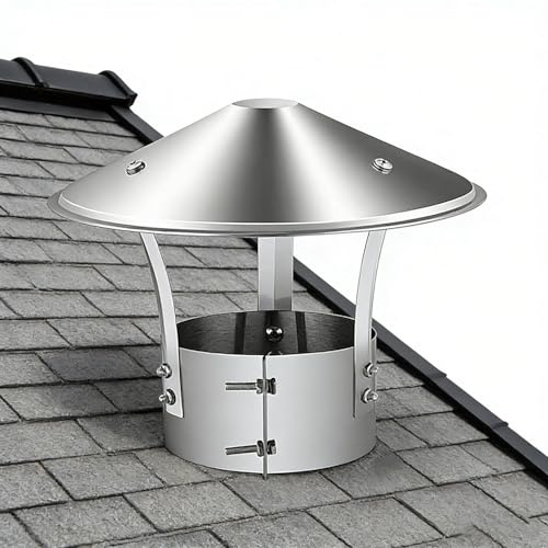 Chapeau de Cheminée Rond Inox 201 Hotte de Cheminées Réglable, 75 90 100 110 125 130 140 150mm Couvercle de Cheminée Anti Pluie, pour Fumisterie Poele Exterieur Installation Facile(125mm)