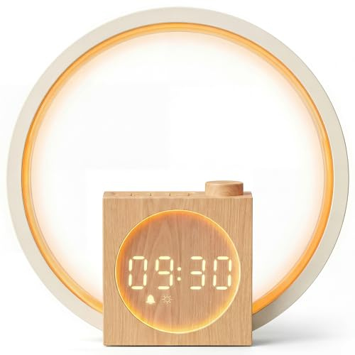 Despertador Amanecercon, Wake Up Light LED Simulación de Amanecer y Atardece, Luz Nocturnacon Control Táctil Regulable, 12 Modos de Luz, 30 Sonidos Relajantes, para Dormir, Función Alarma y Snooze