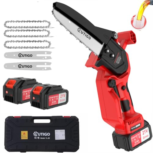 OUTIGO Motosega senza fili, motosega elettrica alimentata a batteria, on 2 batterie da 4000 mAh, 4 catene e 3 barre di guida, motosega portatile manuale, adatta al taglio del legno