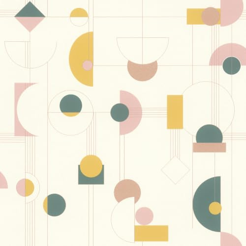 Rasch Vliestapete Retro-Design - Abstrakte Vinyl-Tapete Geometrisch in Creme Grün Rosa Gelb für ein modernes Wohnambiente - Robust und Abwaschbar - 10,05 m x 0,53 m