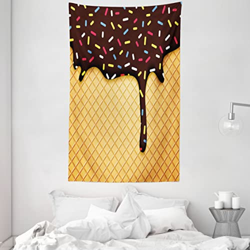 ABAKUHAUS EIS Wandteppich und Tagesdecke, Choco Waffel aus Weiches Mikrofaser Stoff Waschbar ohne Verblassen Digitaldruck, 140 x 230 cm, Dunkelbraun Senf