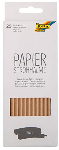 folia 12510 - Papierstrohhalme Kraft, ca. 19,7 cm lang, Ø 6mm, 25 unifarbene Strohhalme aus Papier, umweltfreundlich, lebensmittelecht, zum Trinken, Basteln und Dekorieren