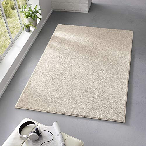 Taracarpet Teppich Kurzflor weicher Designer Uni Bodenbelag Madrid fürs Wohnzimmer, Kinderzimmer, Schlafzimmer und die Küche geeignet Creme Weiss 080x250 cm