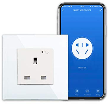CNBINGO WiFi Smart Socket With Indicator, Smart Life App Control, Timer, Wall Power Outlet Works With Alexa, Google Assistant, White Glass Panel, AC 13Amp 240V
