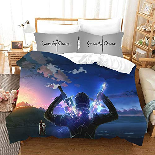 Ksainiy 3-teilig Bettbezug, Anime Sword Art Online Bettwäsche, 3D-gedruckte Karikatur Bettwäsche, Kinder Anime Bettbezug und Kissenbezüge, einschließlich 1 Quilt, 2-teilig (Größe : EU Twin135x200)
