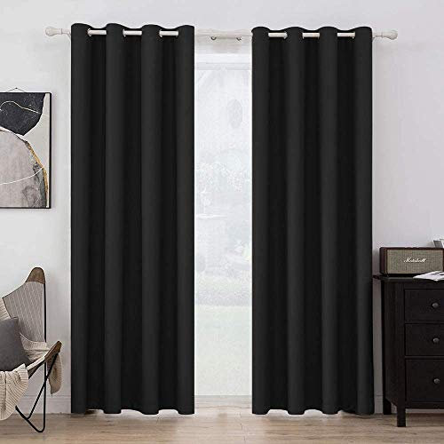 MIULEE Vorhänge Schwarz Blickdicht mit Ösen, Schöner Weicher Verdunklungsvorhänge zum Verdunkeln von Räumen, 2er Set Gardinen Abdunkelnd Schlafzimmer Wohnzimmer Thermovorhang Kälteschutz 140X245 cm