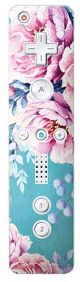 DeinDesign Skin kompatibel mit Nintendo Wii Controller Folie Sticker Blau pink Blumen