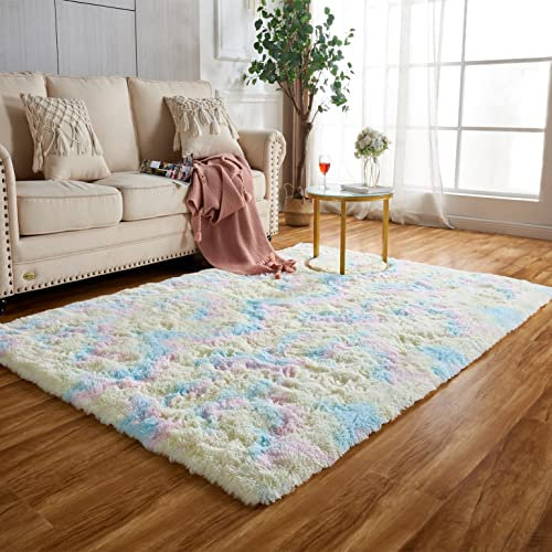 Achiiso Teppich Schlafzimmer,Teppich Flauschig Regenbogen,Teppiche Bunt Hochflorteppich Weich,Teppiche Kinderzimmer Mädchen (Regenbogen,140 * 200 cm)