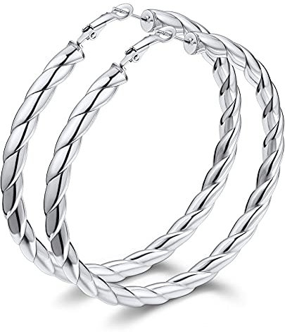 Bestyle Creolen Silber Klein 80mm Damenohrringe Edelstahl Klappcreolen Hypoallergen Hoop Earrings Unisex Ohrschmuck Geschenk für Frauen Mädchen