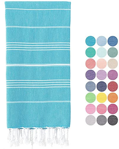 Ephesus Turkish Beach Towel Oversized 100x180 cm 100% Cotton Sand Free Quick Dry Extra Large Turkish Towel Light Travel Towel for Adults Beach Gifts Beach Accessories (Turquoise)