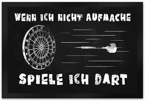 Wenn ich Nicht aufmache Spiele ich Dart Fußmatte XL in 40x60 cm mit Dartscheibe witziger Darts Fußabtreter mit Spruch als Geschenk für Dartspieler