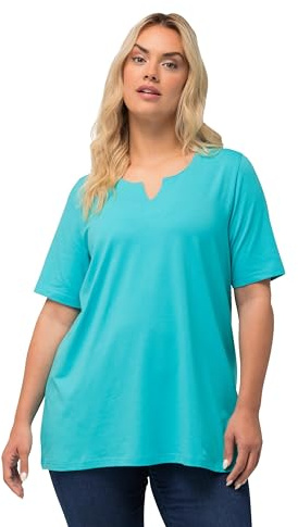 Ulla Popken Damen große Größen Übergrößen Plus Size T-Shirt, A-Linie, Tunika-Ausschnitt, Halbarm tiefes Aqua 42+ 807259740-42+