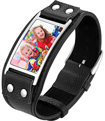Bandmax Foto Armband personalisierte Manschette Armband mit Photo Bild Faux Lederarmband schwarz Wickelarmband Modeschmuck Accessoire für Geburtstag Jahrestag