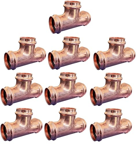 EZ-FLUID 1/2 Copper Press Tee Fitting,No Lead ProPress Copper Pressure Press 3 Way Tee Fittings,ProPress Press Pipe Fitting Connection,Residential,Commercial Plumbing(10)