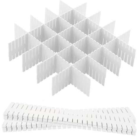 Hantoc 12 Piezas DIY Separadores de Cajones Ajustables, de Plástico Organizadores para Ropa Interior Calcetines Cinturón Suministros de Oficina 32.4 x 7 cm Blanco