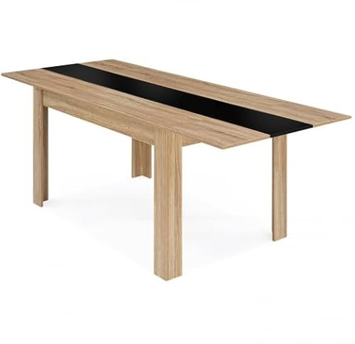 IDMarket - Esstisch, ausziehbar, rechteckig, Georgia, für 6-10 Personen, Buche-Nachbildung und Schwarz, 140-220 x 90 cm