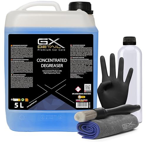 GxDetail Desengrasante para Coche 5 Litros – Elimina Grasa, Aceite y Suciedad Difícil – Limpieza Potente para Motores, Llantas y Carrocería – Fórmula Concentrada y Segura