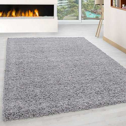 Miovani Hochflor Teppich 80x150 cm Hellgrau - Besonders weicher Shaggy Teppich in vielen Farben & Größen für Dein gemütliches Zuhause - Teppich Wohnzimmer & Schlafzimmer