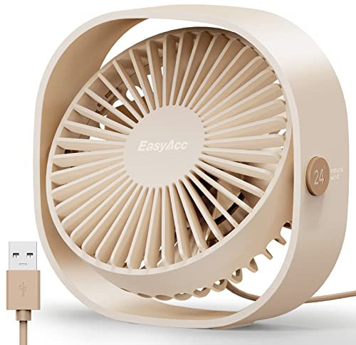 EasyAcc USB Desk Fan, 3 Speeds, Silent Upgrade Design, 360° Adjustable, Cream, 12.3cm x 5cm, Modern Electric Fan