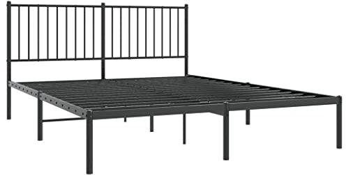 vidaXL Bettgestell, Bettrahmen mit Kopfteil Lattenrost, Metallbett Bett für Schlafzimmer, Doppelbett Gästebett, Metall Schwarz 160x200cm