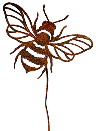 Gartenstecker Biene an gebogenem Stab im Rost Design, H: 40 cm - Rostfigur für den Garten, Gartendeko, Blumenstecker