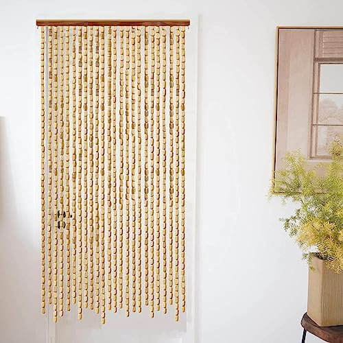 KGUDYS Bambus-Perlenvorhang Für Türen,60x100cm 80x120cm 90x200cm 100x220cm Vintage Holzperlen Vorhänge,Natürliches Bambusholz,Hängender Fliegenvorhang,Zimmer/Fenster/Flureingang,90strands(90x220cm)