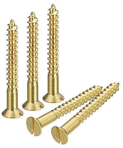 sourcing map Lot de 25 vis à bois en laiton, M4,5 x 40 mm, tête plate, autotaraudeuses à tête fraisée pour meubles de travail du bois