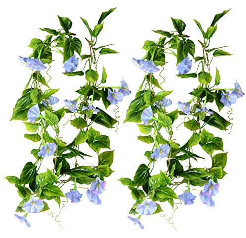 Abaodam 2stücke Künstliche Efeu-ranke Morgenglorie Hängende Pflanzen Aus Seide Dekoration Für Garten Treppe Hochzeit Blumenampel Blau