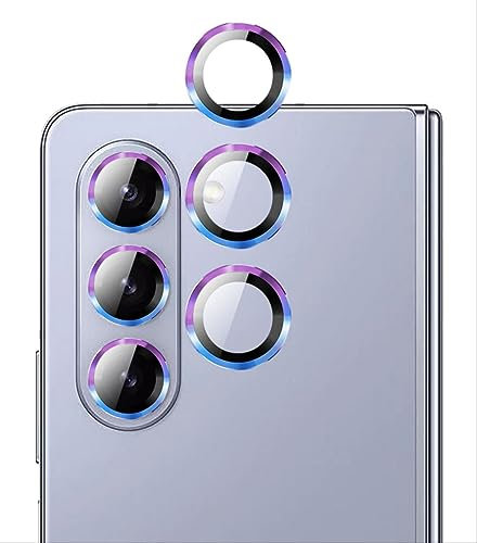 GIOPUEY [Full Protection Camera Lens Protector Compatible with Samsung Galaxy Z Fold 5,[Double protection] Metal + Tempered Glass, Camera Protector - Colorful