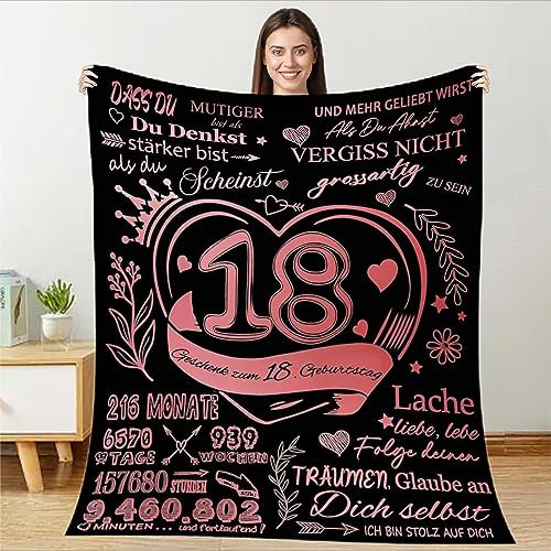 TDDKFB Kuscheldecke Flauschige Decke Geschenke An Meine 18. Geburtstag mädchen,Mama's Soft Positive Encouragement Personalisierte GeburtstagDecke 18 Schwarz Gold für Meine 18 Jahre alte Tochter