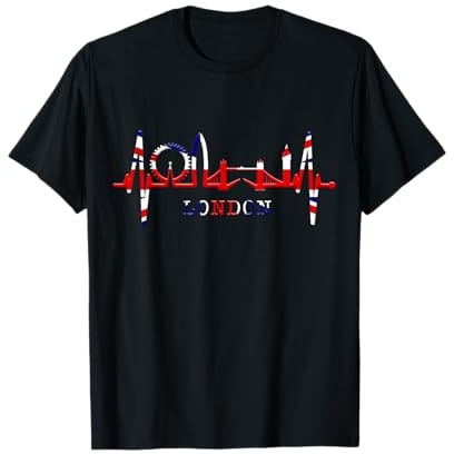 Londra Skyline Battito Cardiaco Bandiera Cuore I Love London Maglietta
