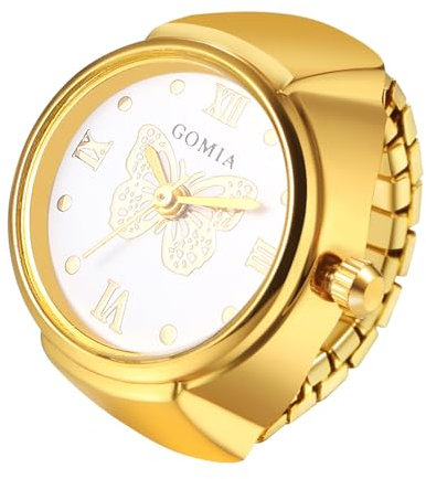 JewelryWe Ringuhr Fingeruhr Elastisch Schmetterling - Damen Analog Quarz Fingerringuhr Ring Uhr Uhrenring mit Weiß Schmetterling Römischen Ziffern Zifferblatt und Gold Legierung Elastisch Band