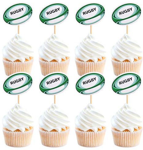 Blumomon 24 Stück Rugby Happy Birthday Cake Topper Sports Theme Fußball-Kuchenaufsatz Alles Gute zum Geburtstag Zeichen Super Bowl American Football NFL Dekoration
