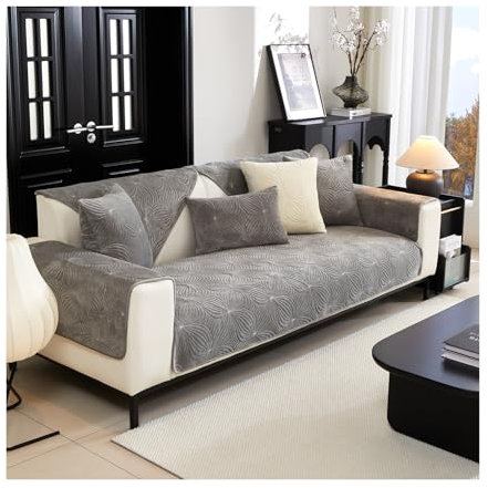 HonunG Samt Sofabezug L Form Sofa Überzug Sofadecken für Sitzfläche Sofaschoner rutschfest Waschbar 1 2 3 4 Sitzer Sofadecke rutschfest Couch Überzug Sofa Cover (Grau,90x180cm)