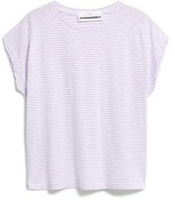 ARMEDANGELS Damen T-Shirt aus Bio-Baumwolle ONELIAA Lovely Stripes Loose Fit Lavender Light-oatmilk XL