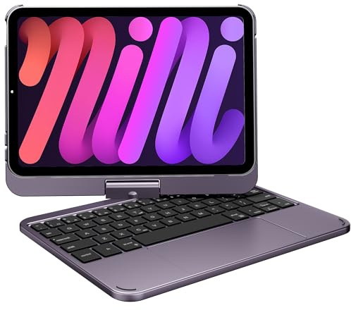 pekarejue Keyboard Case for Apple iPad mini 7th Gen (A17 Pro)/ iPad mini 6th Generation: Compact Smart Rotatable Cover Multi-Touch Trackpad, RGB Backlight for Teens and Students, Metallic Purple