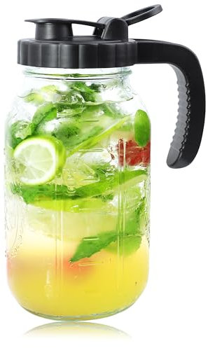 Mason Jars Pitcher 1 Quart Glass Breastmilk Pitcher With Pour Lid For Fridge 32 Oz Wide Mouth Water Jugs With Top Flip Cap & Pour Spout For Cold Brew Coffee,Sun Tea,Juice Airtight Storage & Leakproof