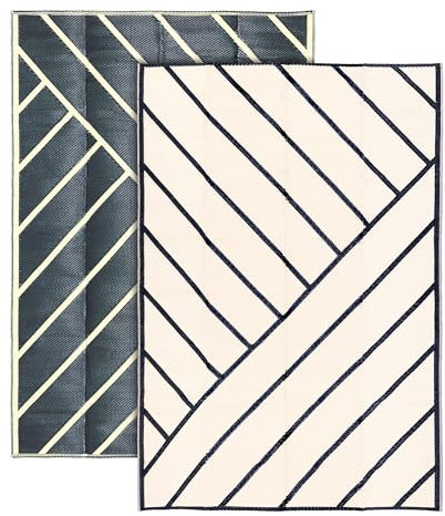 Relsy Outdoor Rug Waterproof Reversible Extra Large 180 x 270 cm Garden Rug, Black & Sand Geo-Lines Area Rugs For Garden Outdoor Patio Rug, Camping Mat, Deck, Backyard, Picnic