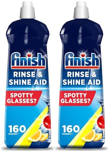 Finish Dishwasher Rinse & Shine Aid | Lemon | 800ml Each | Pack of 2 | 2 x 800ml | For Drier Glasses and Spot Prevention