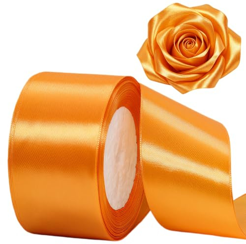 Orange Satinband 50mm,Geschenkband Satinband 22 Meter Polyesterband, Orange Schleifenband für Geschenkverpackung,Dekoration,Hochzeit,Weihnachten,Bastelarbeiten,und Geschenkverpackung