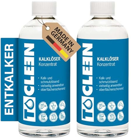 TOCLEEN® Universal Kalklöser 2X 500ml Entkalker Konzentat - Beseitigt Kalkablagerungen bei Kaffee- und Espressomaschine, Wasserkocher, Wasserhahn, Duschkopf, Dusche, Bad uvm.