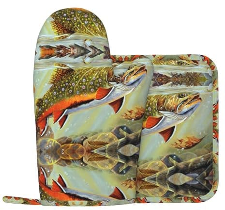 Brook Ofenhandschuhe und Topfabdeckung für Forellenfliegen (linke Handabdeckung), Küchenofenhandschuhe sind zum Backen und Kochen geeignet