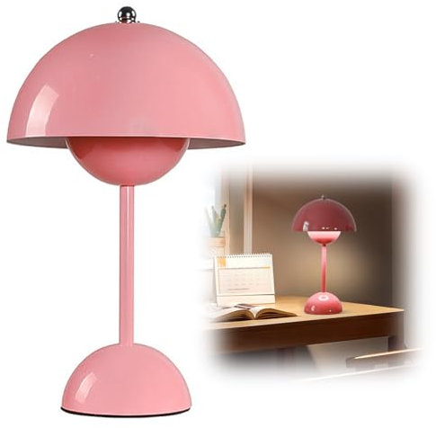 DASIAUTOEM Pilzlampen Tischlampe, LED Akku Tischlampe Kabellos, 3000k-6000k Moderne Aufladbar, Touch Dimmbar Tischleuchte Macaron Lampe mit 3 Helligkeits Modi, Retro Nachttischlampe (Rosa)