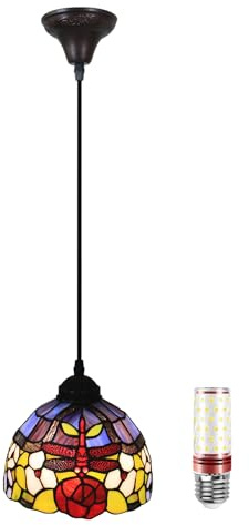 Küchenlampe Hängend, Hängelampe Esstisch, 8 zoll Pendant Light, Vintage Pendelleuchte, Höhenverstellbar, Tiffany Style pendelleuchten, Kronleuchter für Kaffee Schlafzimme Flur