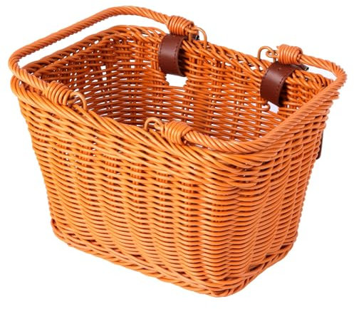 SVNR Fahrradkorb Kinder, Abnehmbar Fahrradkorb Kinder und Mädchen Vorne, Kinderfahrrad und Laufrad Korb aus Rattan, mit Lederriemen, für Laufrad, Dreirad, Roller, die Meisten Fahrräder, Braun
