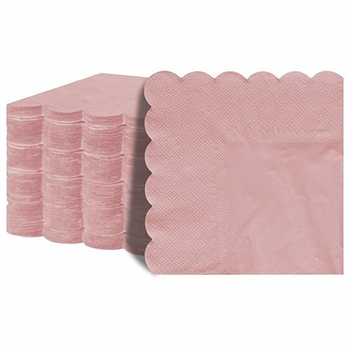 JEBBLAS Lot de 100 serviettes de cocktail jetables pour décoration de fête, dîner, fête de mariage, pliées, 12,7 x 12,7 cm, double épaisseur, bords festonnés (rose)