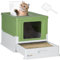 PawHut Arenero Cubierto para Gatos Bandeja Higiénica Desmontable con Entrada Frontal y Salida Superior con Pala Incluida para Gatos de hasta 5kg 47,5x35,5x36,7 cm Verde Aguacate y Blanco