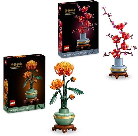 LEGO Icons Juego de construcción de Flor de Ciruelo + Flor de crisantemo, Kit de Modelo de Planta para Adultos, exhibición de Oficina en casa, Regalo de Planta Artificial, 10369 + 10368