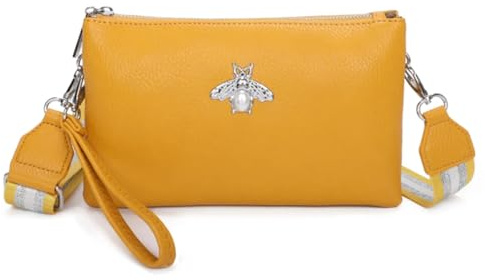 LeahWard Women's Wristlet Purse,Cross Body Bag For Women, Small Messenger Bag, 2 Compartment Cross Body Bag (Yellow Bee)